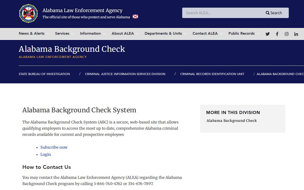 Colbert County criminal history ALEA background check instructions