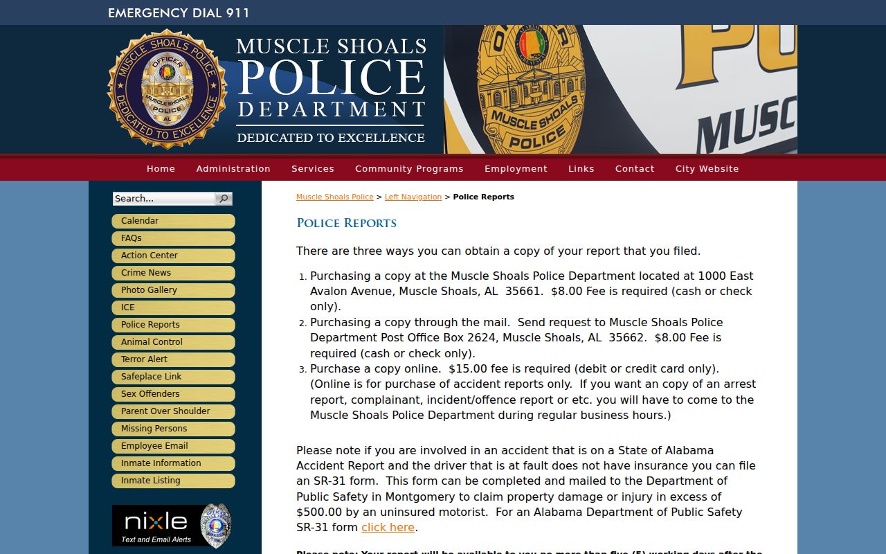 Muscle Shoals criminal records police report instructions