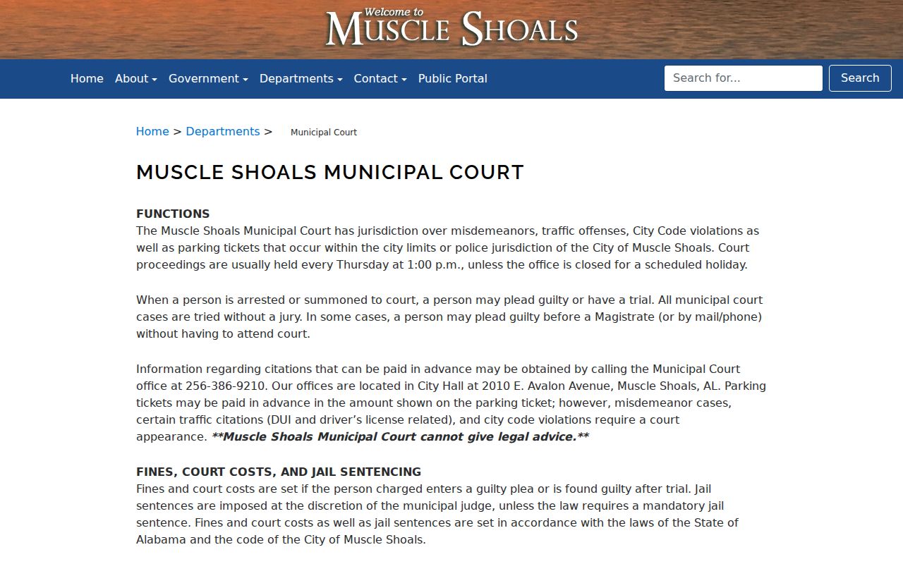 Muscle Shoals criminal records municipal court page