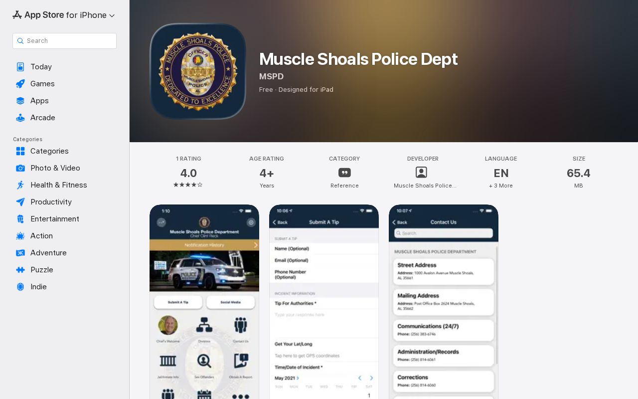Muscle Shoals criminal records police department app listing
