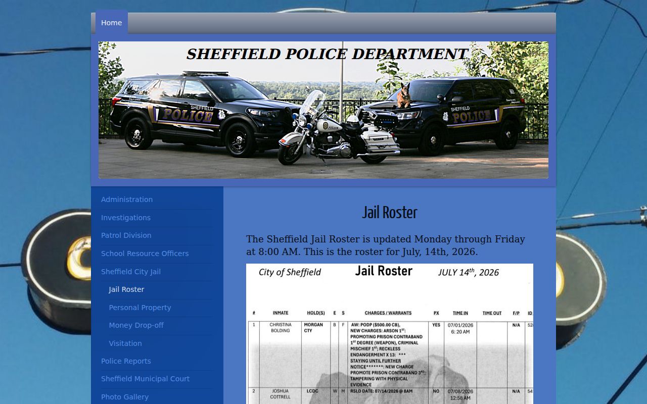 Sheffield criminal records weekday city jail roster