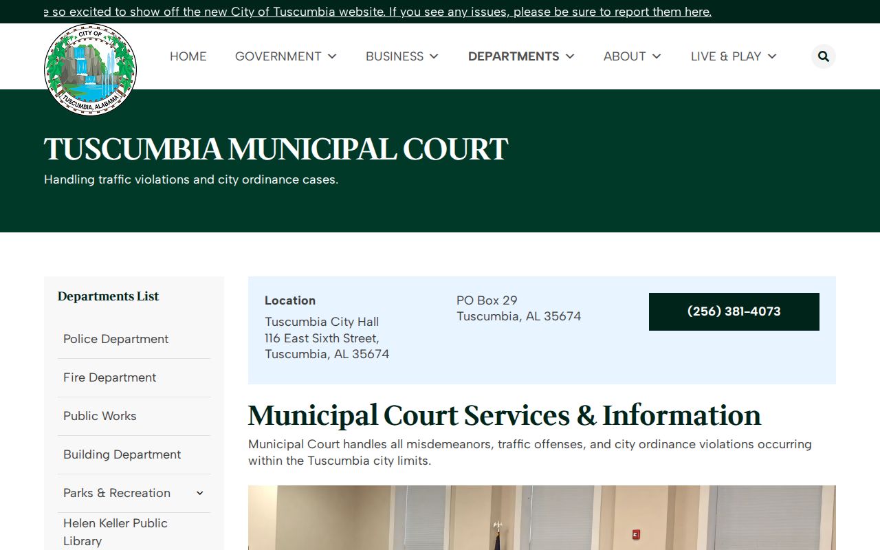 Tuscumbia criminal records municipal court page