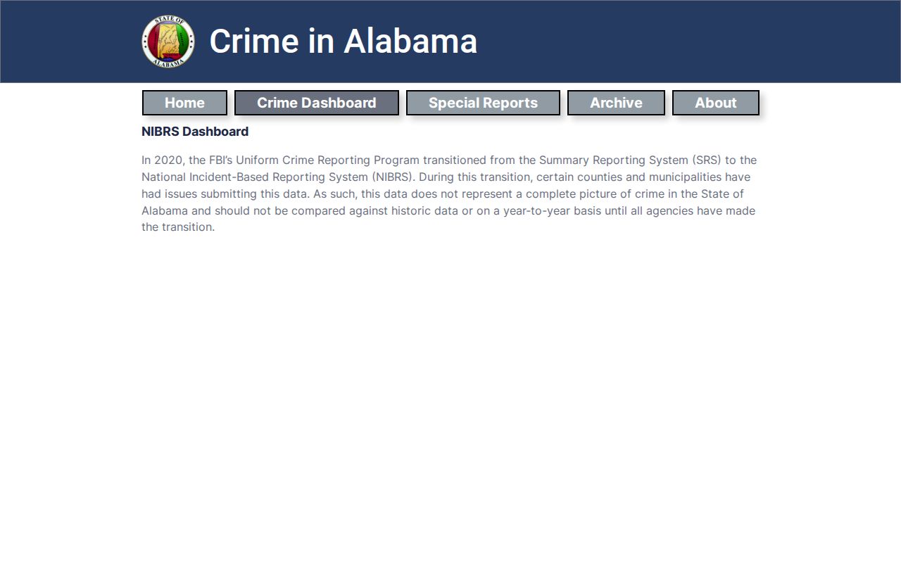 Tuscumbia criminal records ALEA crime data dashboard